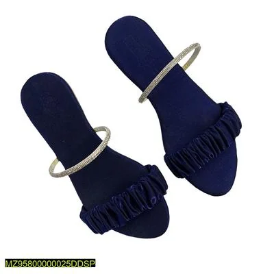 Women's Royal Blue Rexine Slippers with Silver Strap thumbnail 3