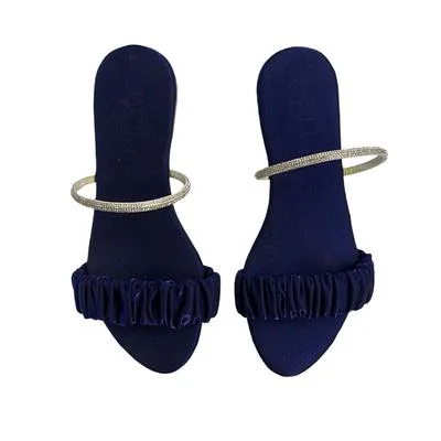 Women's Royal Blue Rexine Slippers with Silver Strap thumbnail 2