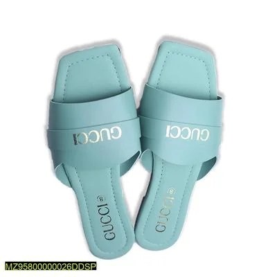 Women's Light Blue Rexine Slippers with Gold GUCCI Brand thumbnail 3