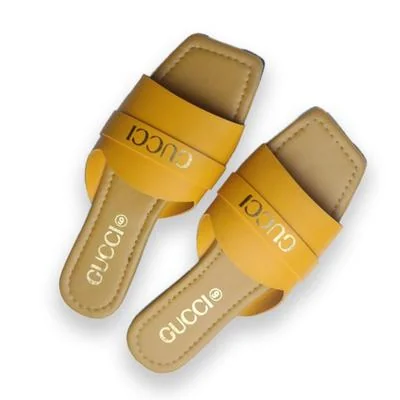 Women's Rexine Slippers Mustard Yellow Gucci Brand