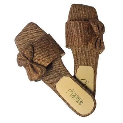 Women's Bow Slippers Brown Rexine Comfortable Home Wear