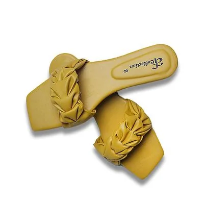 Yellow Braided Slippers with Rexine Sole