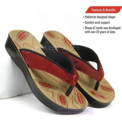 Women's Red Leaf Pattern Slippers with Arch Support