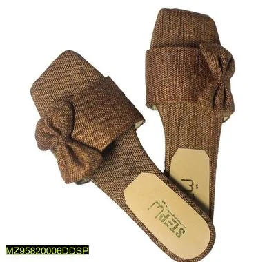 Women's Bow Slippers Brown Woven Casual Eid Comfort thumbnail 3