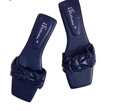 Blue Rexine Bow Flat Sandals for Women