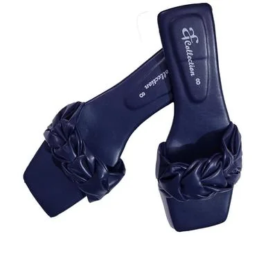 Blue Rexine Bow Flat Sandals for Women thumbnail 2