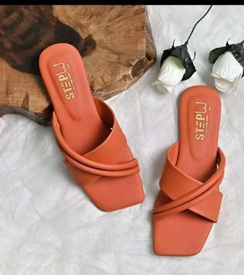 Orange Cross-Strap Women's Flat Slides