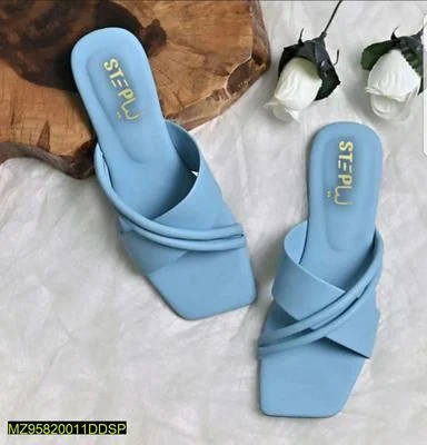 Blue Cross-Strap Rexine Slides for Women thumbnail 5