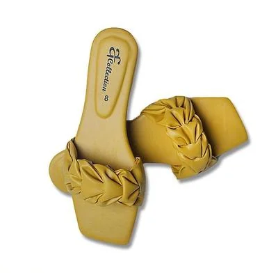 Yellow Ruched Strap Flat Sandals for Women