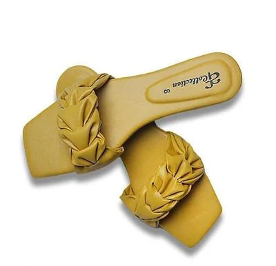 Yellow Ruched Strap Flat Sandals for Women thumbnail 2