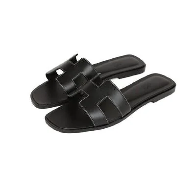 Women's Black H-Strap Rexine Slides