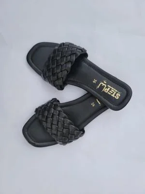 Black Woven Slipper Flat Shoes for Women thumbnail 2