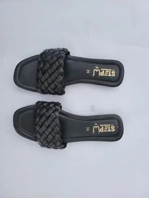 Black Woven Slipper Flat Shoes for Women thumbnail 3