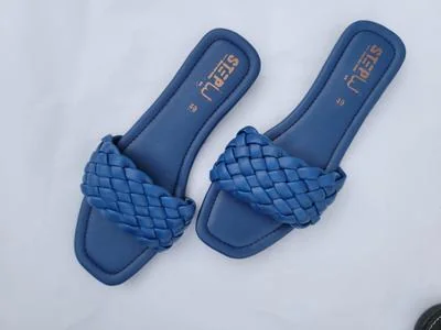 Women's Blue Woven Rexine Slippers Size 6-11