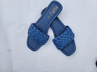 Women's Blue Woven Rexine Slippers Size 6-11 thumbnail 3