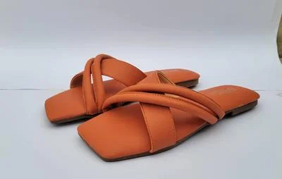 Orange Cross Strap Rexine Slides for Women