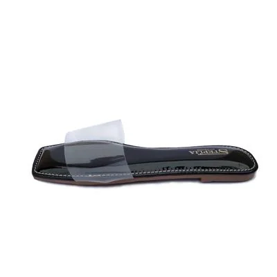 Women's Black Transparent Strap Flat Sandals Size 6-11