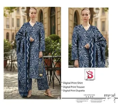 Digital Print Lawn Shirt & Trouser Set Blue