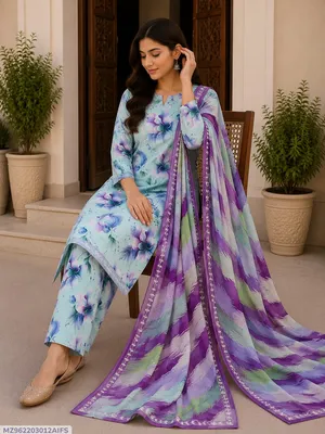Purple Digital Print Lawn 3Pcs Suit for Women