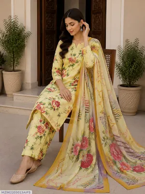 Yellow Floral Lawn 3Pcs Set for Women