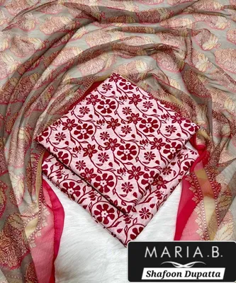 Red Digital Print Lawn 3Pcs Set for Women thumbnail 2