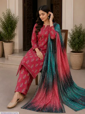 Maroon Digital Print Lawn 3Pcs Set for Women