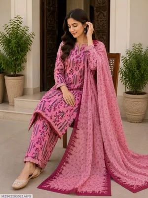 Pink Digital Print Lawn 3 Pcs Set for Women