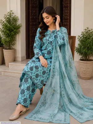 Blue Digital Print Lawn 3Pcs Set for Women