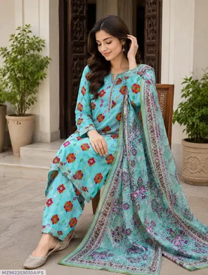 Blue Digital Print Lawn 3Pcs Set for Women