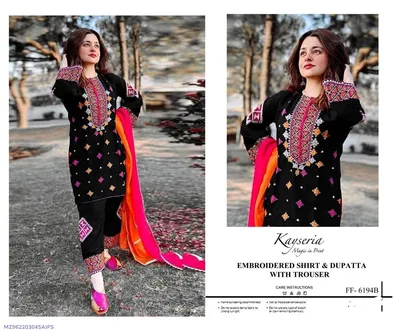 Black Embroidered 3Pcs Lawn Suit with Dupatta for Women thumbnail 1
