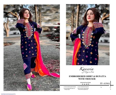 Blue Embroidered Lawn 3Pcs Suit for Women thumbnail 1