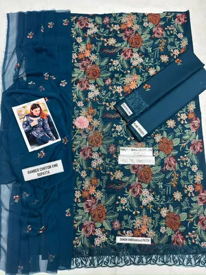 Bareezé Heavy Embroidered Lawn 3Pcs Blue Suit Set thumbnail 2