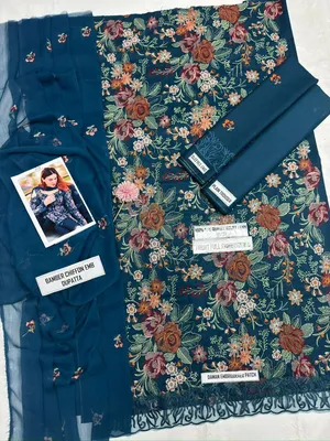 Bareezé Heavy Embroidered Lawn 3Pcs Blue Suit Set thumbnail 3