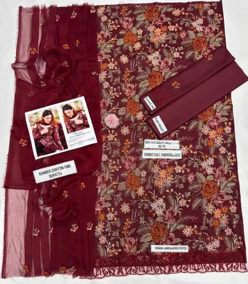 Heavy Embroidered Red Lawn 3Pcs Suit for Women thumbnail 2