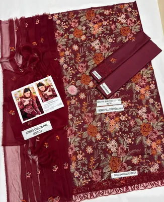 Heavy Embroidered Red Lawn 3Pcs Suit for Women thumbnail 3