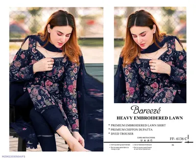 Bareeze Heavy Embroidered Lawn 3Pcs Set Blue thumbnail 1