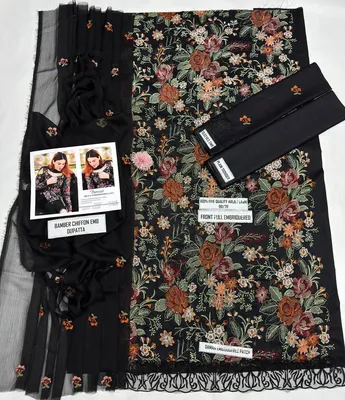 Black Heavy Embroidered Lawn 3Pcs Women Suit Set thumbnail 2