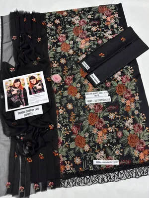 Black Heavy Embroidered Lawn 3Pcs Women Suit Set thumbnail 3