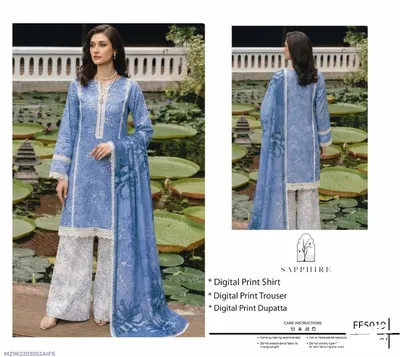 Blue Digital Print 3Pcs Lawn Suit for Women thumbnail 1