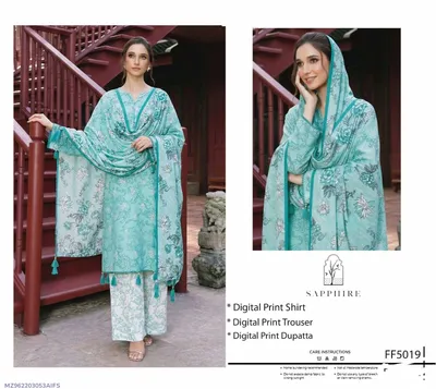 Blue Digital Print 3Pcs Lawn Suit for Women thumbnail 1