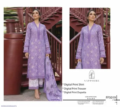 Purple Digital Print 3Pcs Lawn Suit for Women thumbnail 1