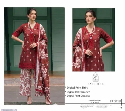 Red Digital Print Lawn 3Pcs Set thumbnail 1