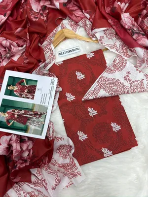 Red Digital Print Lawn 3Pcs Set thumbnail 2