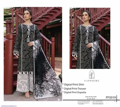 Black Digital Print 3Pcs Lawn Suit for Women thumbnail 1