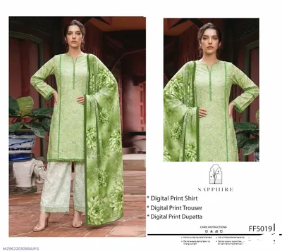 Green Digital Print 3Pcs Lawn Suit for Women thumbnail 1