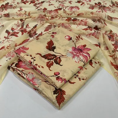 Brown Printed Lawn 3Pcs Women Suit Set thumbnail 2