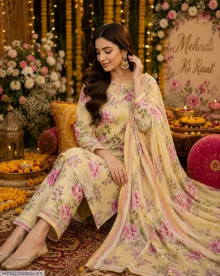 Yellow Printed Lawn 3Pcs Suit for Women