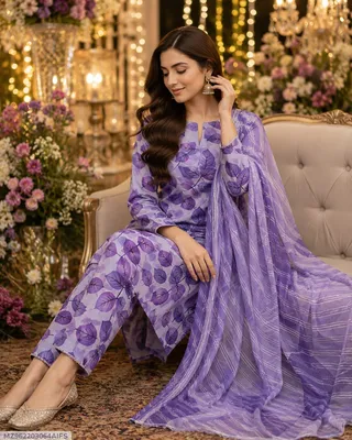 Purple Printed Lawn 3Pcs Set for Women thumbnail 1