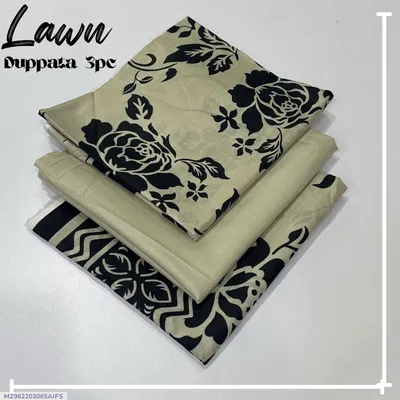 Lawn Printed Dupatta Set Black 3 Pcs thumbnail 1