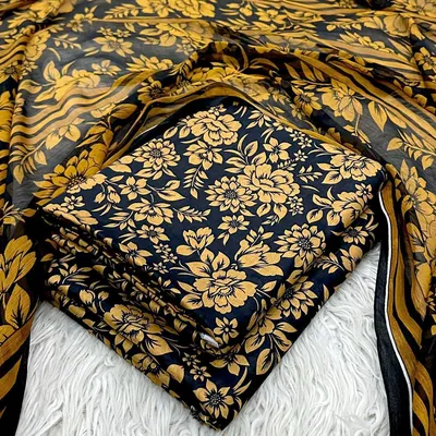 Women's 3Pcs Printed Lawn Suit Yellow Bakra Eid thumbnail 2